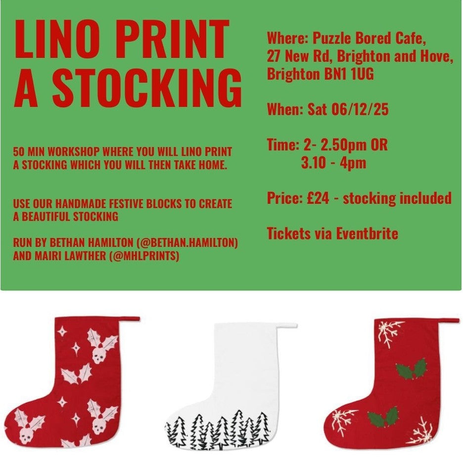 Lino Print a Festive Stocking Workshop - Saturday 6th December at 2pm & 3.10pm