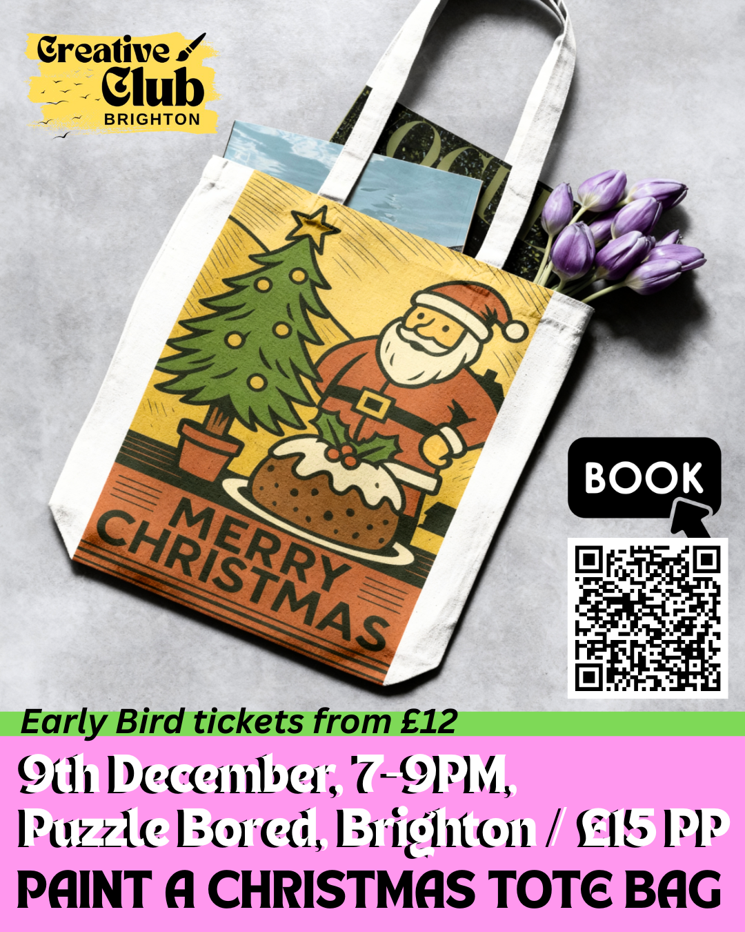 Paint a Christmas Tote Bag Workshop - Tuesday 9th December at 7pm