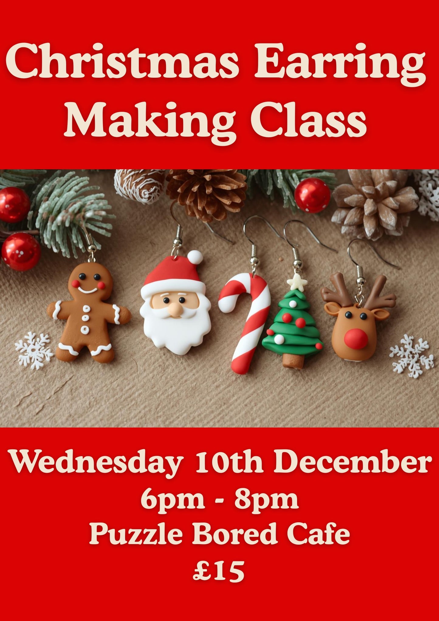 Christmas Earring Making Class - Wednesday 10th December from 6pm