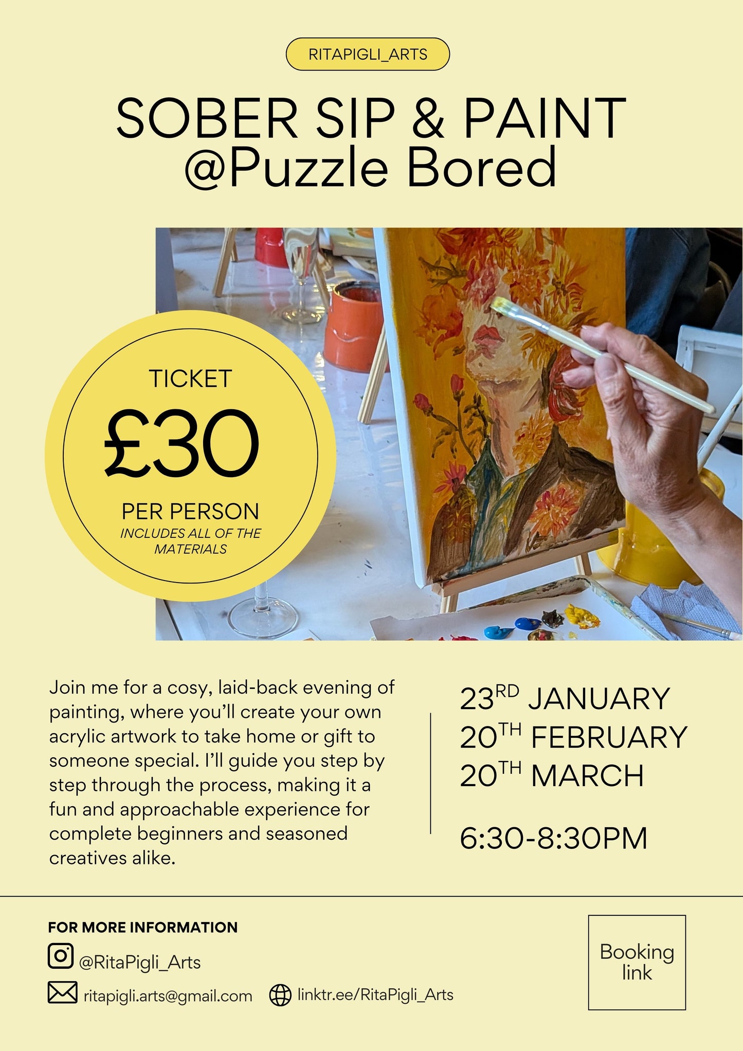 Sober Sip and Paint Workshop - Friday 20th March from 6.30pm