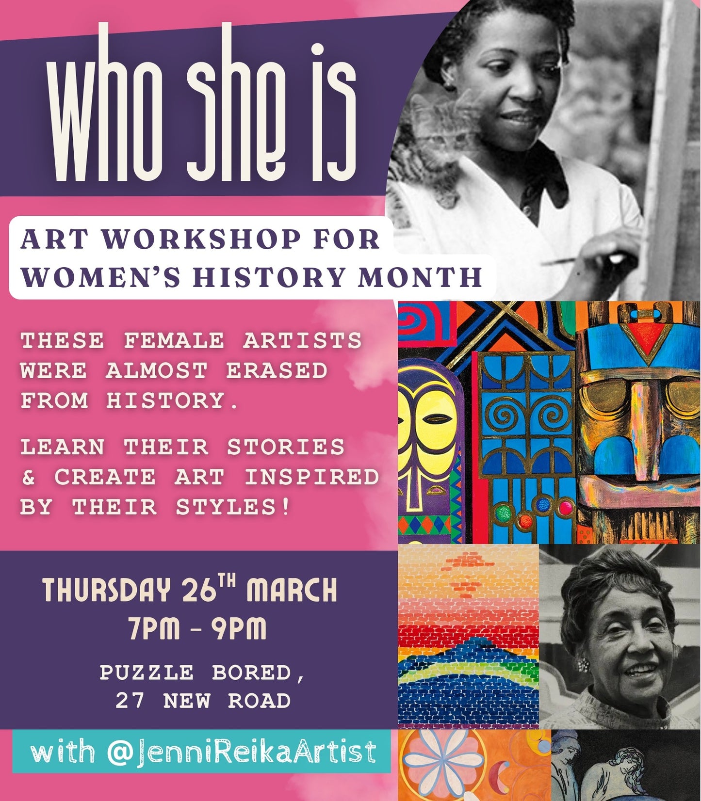 'Who She Is' Art Workshop for Women's History Month - Thursday 26th March at 7pm