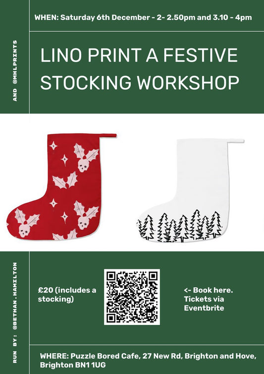 Lino Print a Festive Stocking Workshop - Saturday 6th December at 2pm & 3.10pm