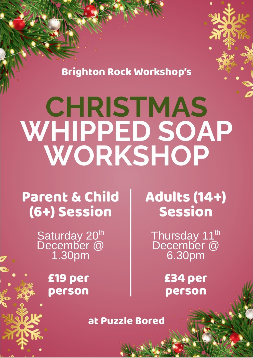 Parent & Child Christmas Whipped Soap Workshop - Saturday 20th December at 1.30pm