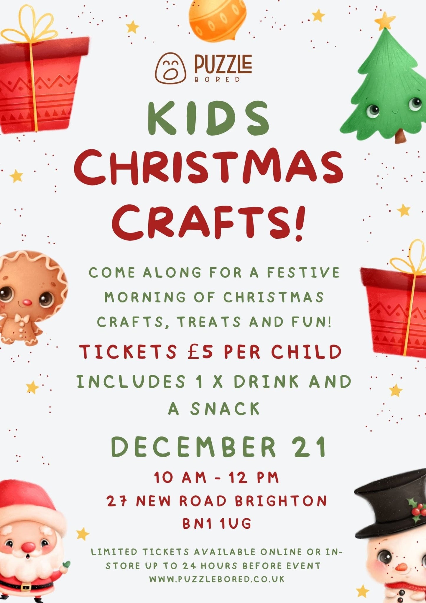 Kids Christmas Crafts - 21st December 10.00 - 12.00 - Puzzle Bored