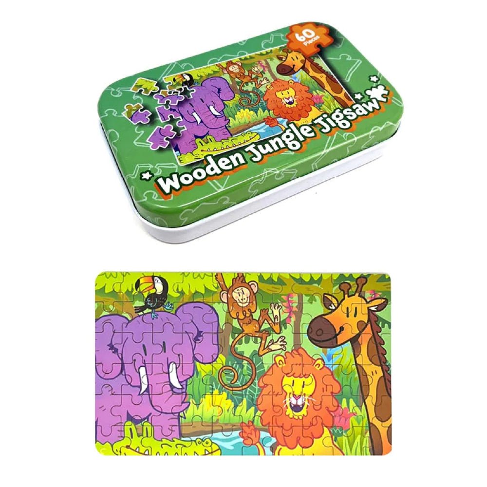 Wooden Jungle Jigsaw Puzzle In a Tin - For Children 60 piece - Puzzle Bored