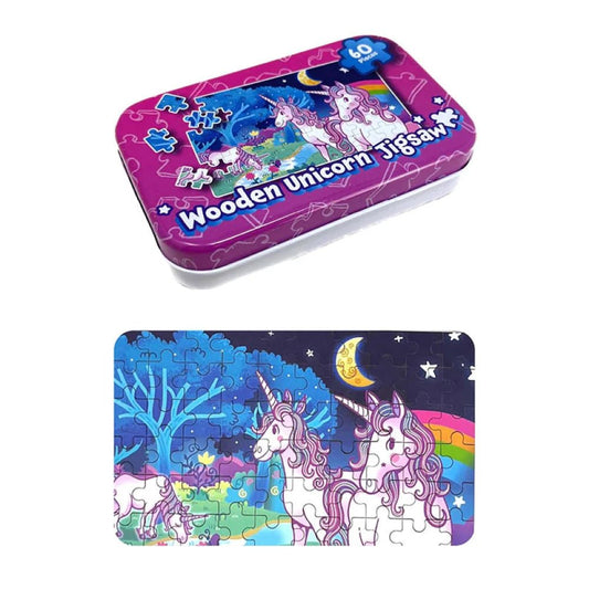 Wooden Unicorn Jigsaw Puzzle In a Tin - Children's 60 piece - Puzzle Bored